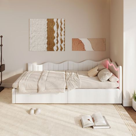 Letto 90x200 cm - LED - tessuto in velluto teddy - struttura letto bambino 90x200 cm - bianco (1/5)