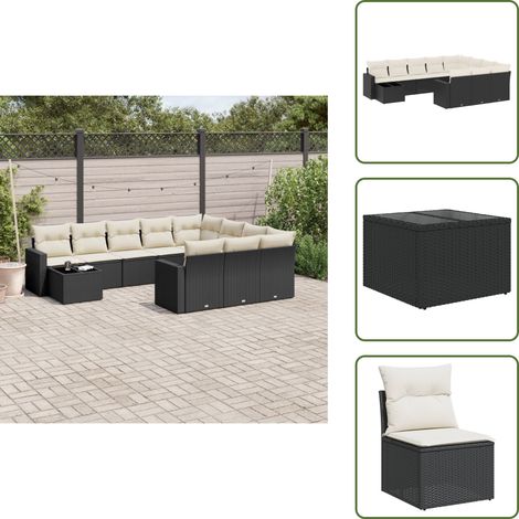 The Living Store 11-tlg. Garten-Sofagarnitur mit Kissen Schwarz Poly Rattan - Gartenmöbel Set - Esszimmergarnitur - Outdoor Möbel - Lounge Garnitur - Rattan Gartenmöbel (1/5)