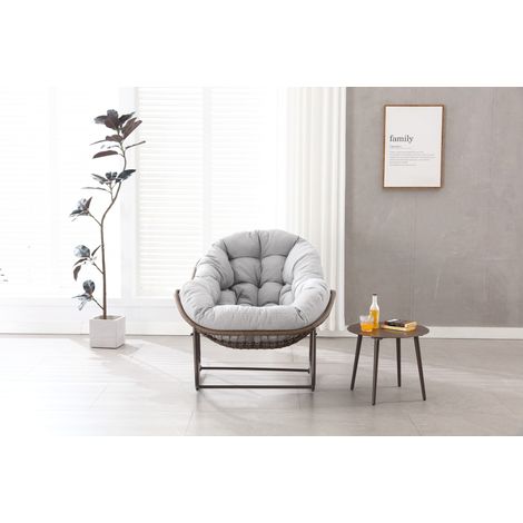 Eierförmiger Hängesessel aus Rattan mit dickem Kissen, 78x106x90 cm, grau (1/5)
