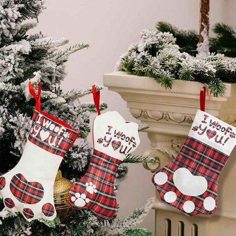 Chaussette Noel - Toile De Jute - 26 X 36 Cm - Pour Cheminee Ou Decoration Arbre - 3 Pieces