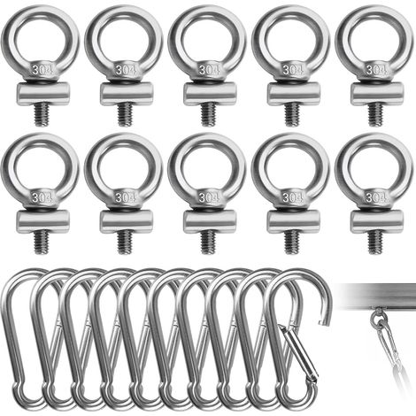 10 Pièces M4 Boulon Oeil pour Rail Auvent, Anneau Levage Acier Inoxydable 304, Vis Filetage, Boulons avec Mousqueton Arrêts, Accessoires Crochets pour Caravane, Camping Car, Tente Fixation (1/5)