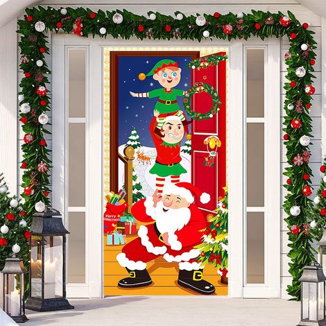 Nouvelle décoration adhésive de porte pour Noël, toile de fond festive, tapisserie murale pour porte de chambre, largeur de porte - SDMT-060 - 110 x 180 cm