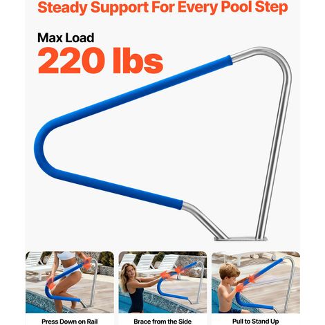 Rampe Piscine 122x91,5 cm Main Courante Piscine Acier Inox 304 Charge 100 kg Barre de Sécurité pour Bords de Piscines, Parcs Aquati… (1/5)
