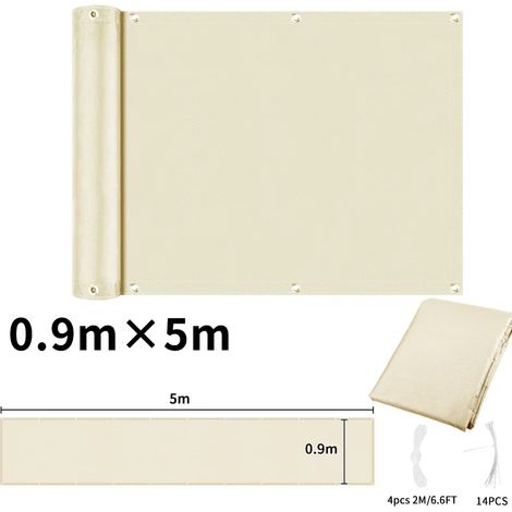 (Beige 90x500CM) Tissu pare-soleil imperméable avec perforations, adapté aux balcons, terrasses et jardins extérieurs. (1/5)
