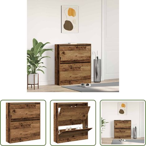 Schuhschrank Altholz - Schuhschrank mit Regal Altholz 80 x 21 x 87,5 cm Holzwerkstoff (1/5)