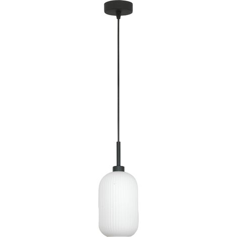 Lámpara de techo colgante negra con pantalla de cristal blanco, Denzy 15-091Z