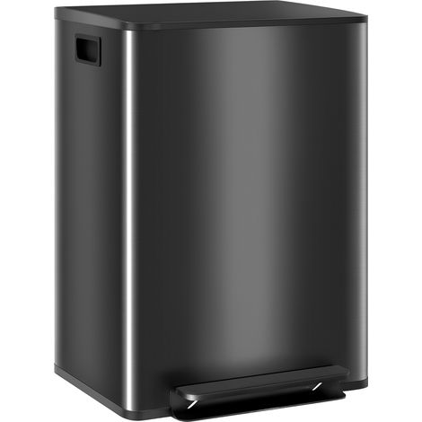 Poubelle de cuisine 2 compartiments de 2 x 30L, acier inoxydable, couvercle à fermeture douce, 47,7x37,5x66,8cm, noir