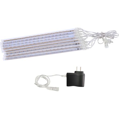 Ensemble de 8 guirlandes lumineuses tubulaires effet pluie de météores de 30 cm, 192 LED, bleues. (1/5)