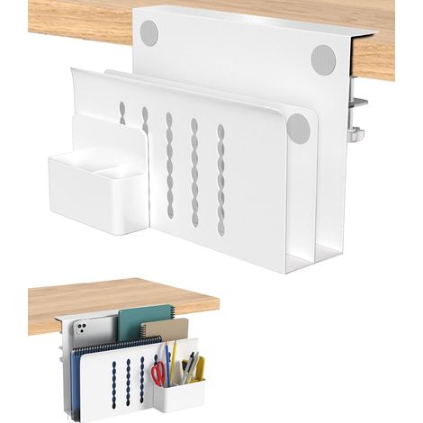 Organiseur de bureau blanc avec 2 porte-documents et porte-stylos – Solution de bureau peu encombrante