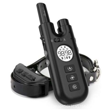Schwarzes Elektroschockhalsband für Hundetrainer mit LCD-Display und Fernbedienung, wasserdicht, Doppelfunktion Vibration/Schock