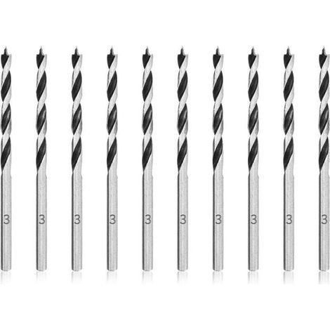 Forets hélicoïdaux de 3 mm pour bois, lot de 10, forets à bois professionnels avec pointe de clou. (1/4)