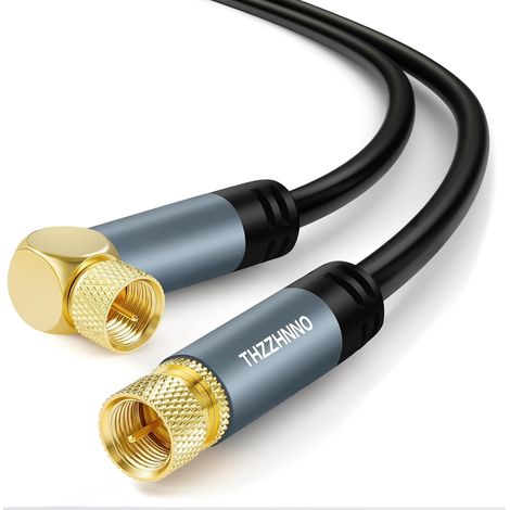 TV Antenne Angle Droite F Connecteur Coaxiaux Câble 10M, Plaqué or Angle de 90 Degrés à Droite Mâle, Câble Coaxiaux pour HDTV, CATV, DVB-T2 /C/S, Modem Câble, Radio, Récepteur Satellite (1/5)