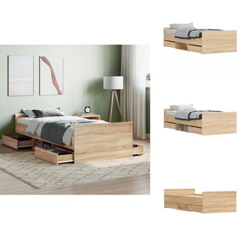 Bettgestell mit Kopf- und Fußteil Sonoma-Eiche 100x200 cm - Holzbettfassungen - Bettrahmen - Doppelbett - Eiche Möbel - Schlafzimmermöbel (1/5)