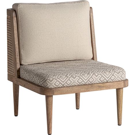 Fauteuil Cismar colonial en bois d'abedul - Beige nuancé de motifs ethniques taupe (1/5)