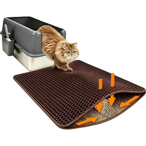 Alfombrilla para arenero de gato, impermeable, diseño de doble capa, marrón-a, 45x60cm-b (1/2)