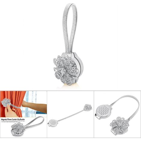 [Attache magnétique rétractable pour rideaux avec motif floral diamanté] 
Attache décorative magnétique pour rideaux avec ressort extensible et fixation à aimants (1/5)
