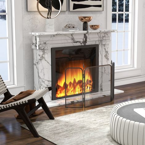 Salvachispas para Chimenea de 3 Paneles Pantalla para Chimenea Plegable de Metal 96x1,3x56 cm Negro (1/5)