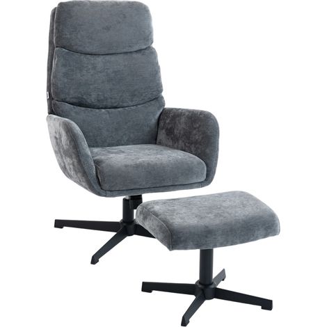 Fauteuil relax avec repose-pieds, dossier haut, base métallique, gris (1/5)