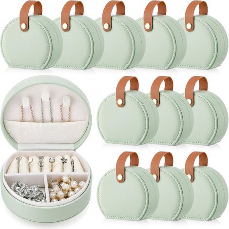 Reise-Schmuckkästchen (12 Stück) – Mini-Geschenkboxen aus Leder für Brautjungfern – Halbmondförmiges Design mit abnehmbarem Griff – Aufbewahrungsbox für kleine Ohrringe (1/5)