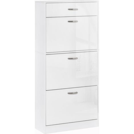 Meuble à Chaussures 3 Portes Abattantes 62L x 24l x 135H cm Blanc (1/5)