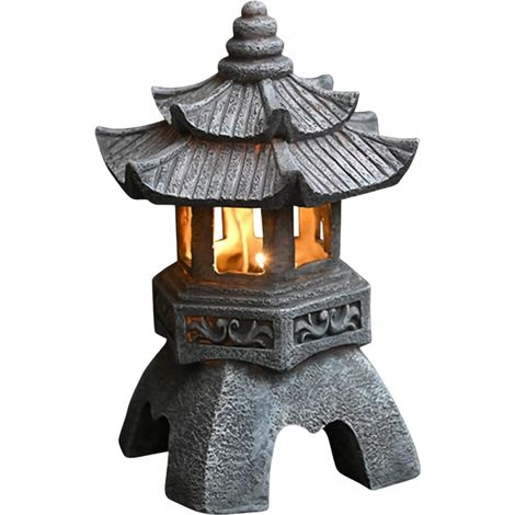 Statues De Lanterne De Pagode À Énergie Solaire, Ornements De Jardin De Lumière De Pagode De Style Japonais, pagode vintage lumineuse autonome décorative pour pelouse,(Color:A)