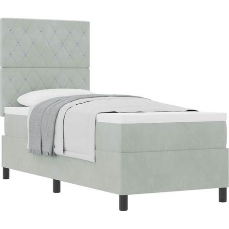 Matelas à ressorts avec un matelas en velours gris clair, mesurant 80 x 200 cm. (1/5)