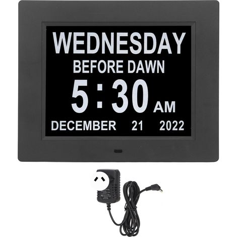 Réveil numérique 8 langues grand écran HD 20cm, calendrier journalier avec alarmes et rappels, horloge digitale pour personnes âgées, prise AU 110-240V (1/5)