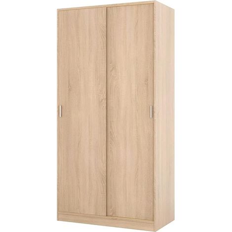 Armadio Guardaroba Vestiti 2 Ante Scorrevoli 1 Ripiano Con Barra Appendiabiti Salvaspazio Ideale Per Arredare Camera Da Letto Stanza Matrimoniale Cameretta 200 x 100 x 50 Cm Rovere Canadese