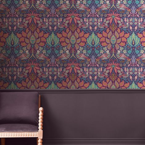 Papier peint intissé William Morris Dove & Rose Carnival 1005 x 52cm Orange, violet, vert (1/5)