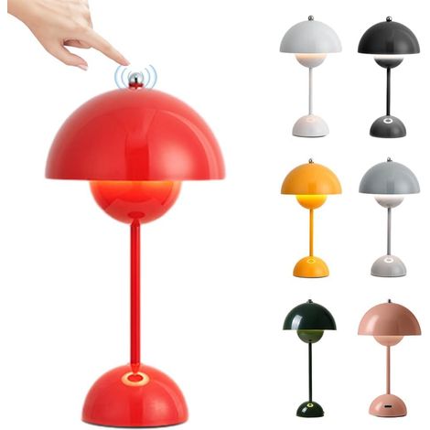 Lampe de Table LED Pot de Fleurs Rechargeable Sans Fil, Lampe Chevet Champignon Tactile Dimmable 3 Modes, Lampe Bureau Décorative Rétro