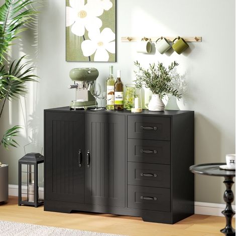 Credenza moderna 105 x 40 x 76 cm con 4 cassetti, 1 porta, nera HAVRYA (1/5)