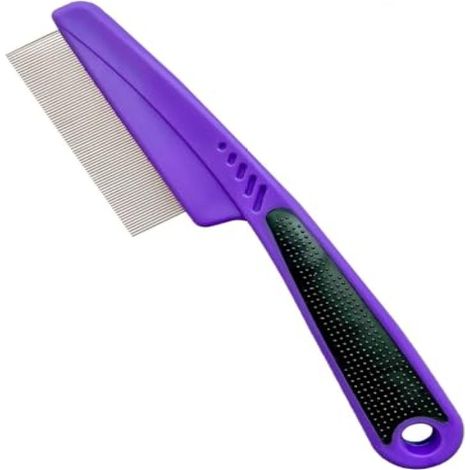 Beyamis Peigne anti-puces Yumflan avec manche en caoutchouc, peigne à dents fines pour chiens et chats, violet (1/5)