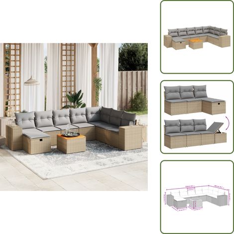The Living Store Salon de jardin avec coussins 9pcs mélange beige résine tressée - Ensemble Salon De Jardin - Mobilier Extérieur - Résine Tressée - Rotin Synthétique - Chaise Longue (1/5)