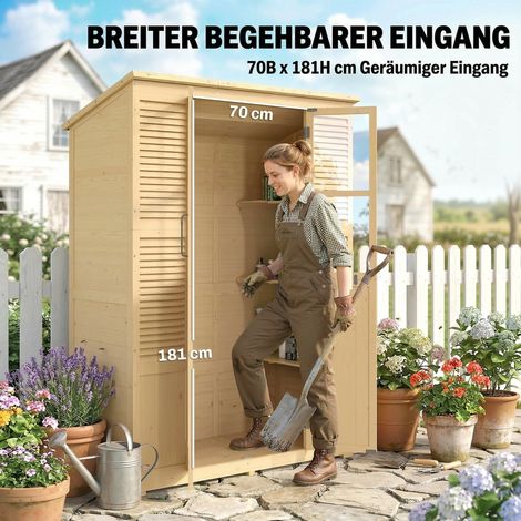 Armoire de jardin en bois avec double porte, fenêtres acryliques, toit en asphalte, ventilation à lamelles, plaque de sol et étagère, abri de rangement extérieur spacieux. (1/5)
