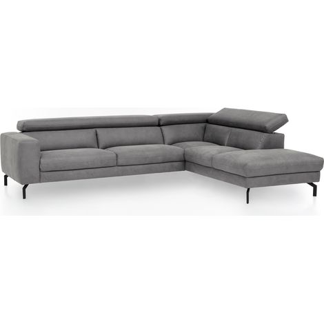 Ecksofa mit verstellbaren Kopfteilen, Vintageoptik grau, 2,5-Sitzer mit Récamiere links, CASSINO-155 (1/5)