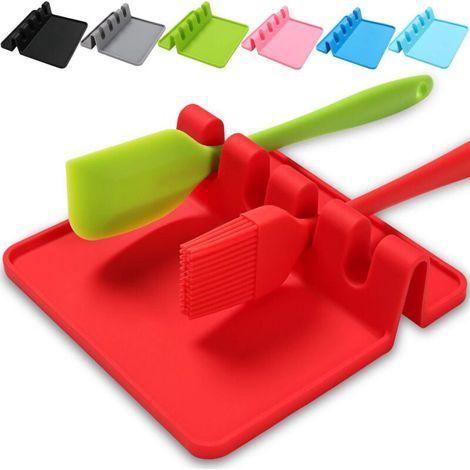 Küchenutensilienablage – Silikonhalter mit Abtropffläche – Für Küche und Grill – Rot – 1 Stück (1/5)