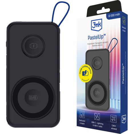Accesorios - Batería externa 3mk PastelUp de 10.000 mAh y 22,5 W con puerto USB 1A1C (negra)