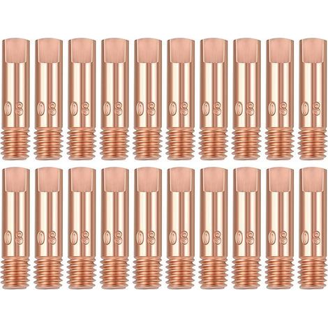 20 Pièces M6 x 25 mm Pointe de Contact en Cuivre Buses Gaz de Tube Contact 0.8mm pour Torche de Soudage de Poste a Souder MIG MAG 15AK Accessoires D'usure