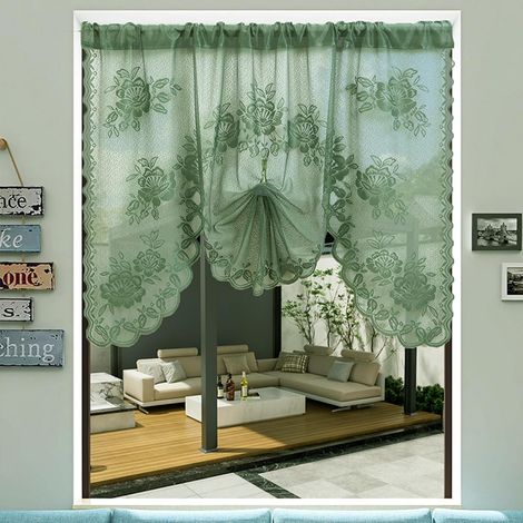 JSSEVN - Rideau Court Voilage - Rideaux de Cuisine Motif Fleurs & Feuilles, Dentelle Voile, Arrondi M, Passe Tringle, Polyester, Vert - 100 x 150 cm (1/5)