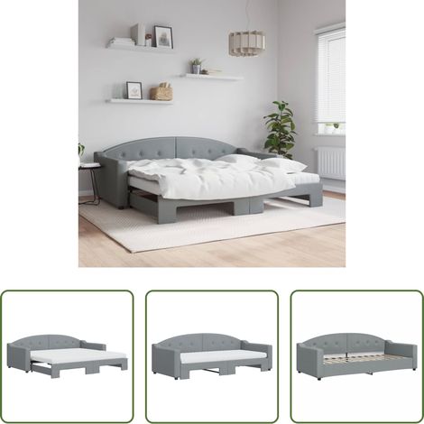 Lit gigogne - Lit de jour avec gigogne et matelas gris clair 90x200 cm tissu (1/5)