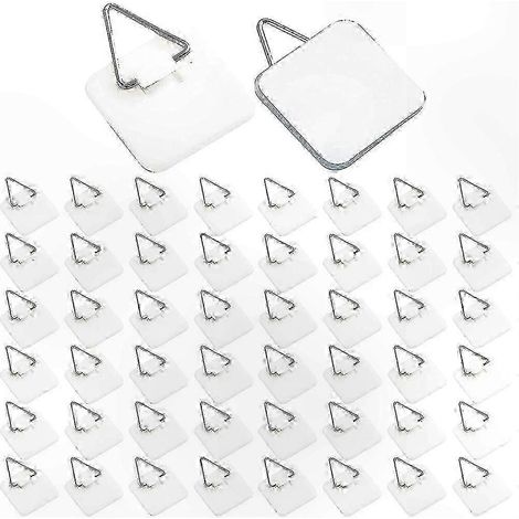 Lot de 50 crochets adhésifs transparents de 3,3 cm pour suspension de plaques décoratives, fixation murale invisible pour assiettes (1/5)