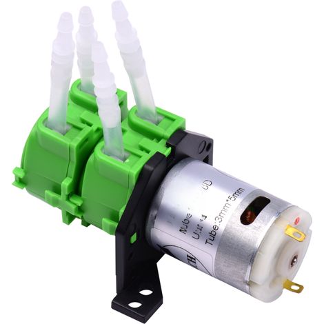 Bomba peristáltica de doble cabezal de 12/24 V CC – Autocebante, con tubo de silicona de grado alimenticio, para laboratorio/acuario. (1/5)