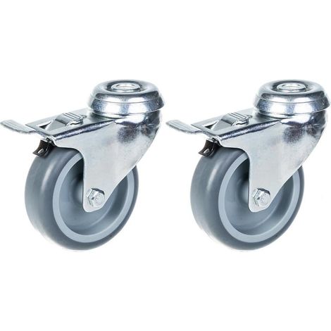 Roulettes pivotantes de 75 mm (3") avec pneus en caoutchouc gris, avec frein, capacité de charge de 120 kg, lot de 2 (1/5)