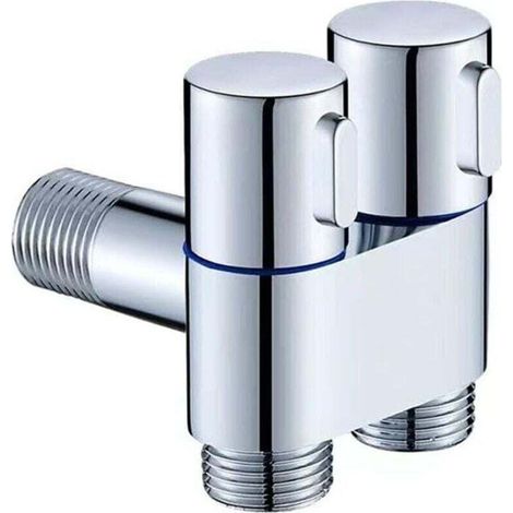 Vanne d'angle à double contrôle, G1/2 1 entrée deux sorties double contrôle robinet de machine à laver vanne triangulaire pour baignoire, douche (1/4)