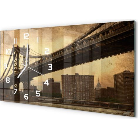 Horloge Murale Salon 60x30 cm Panoramique Verre Trempé Décoration Murale Manhattan, New York (1/5)