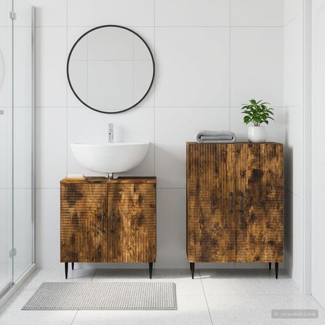 vidaXL 2 Piece Bathroom Cabinet Set HAARLEM Smoked Oak Engineered Wood (1/5)