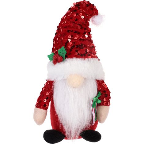 (Ab Anfang Oktober erhältlich) (Bartpuppe) Rudolph-Puppe, Weihnachtswichtelfigur, Weihnachtsdekoration, Glitzerhut, gesichtslose Puppe, 23 x 14 x 9 cm, Stoff (1/2)
