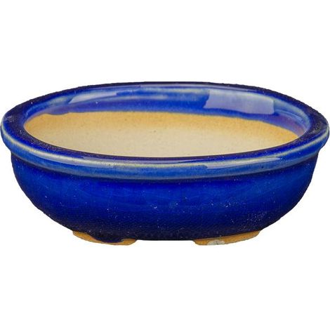 Vaso per bonsai rotondo in gres smaltato blu 7,5x7,5x2,5 cm - SF1
