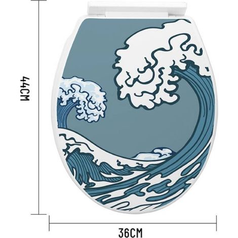 Kaela - Copriwater Universale In Plastica Super Resistente 44x36cm Decoro Onda Mare Surf -