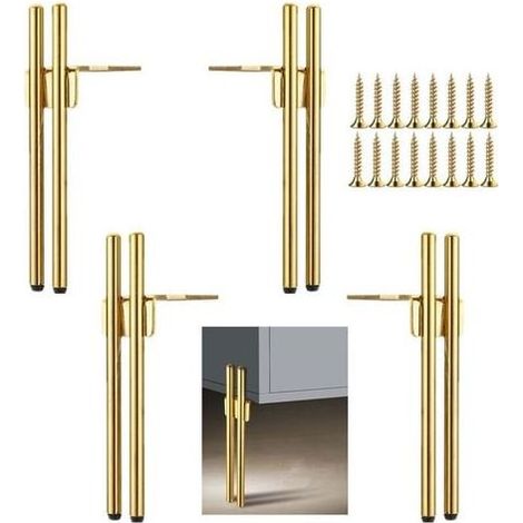 Pieds de meuble en métal doré 18cm – Base silencieuse antidérap – Protection du sol en caoutchouc – Pour canapés et tables basses (1/5)